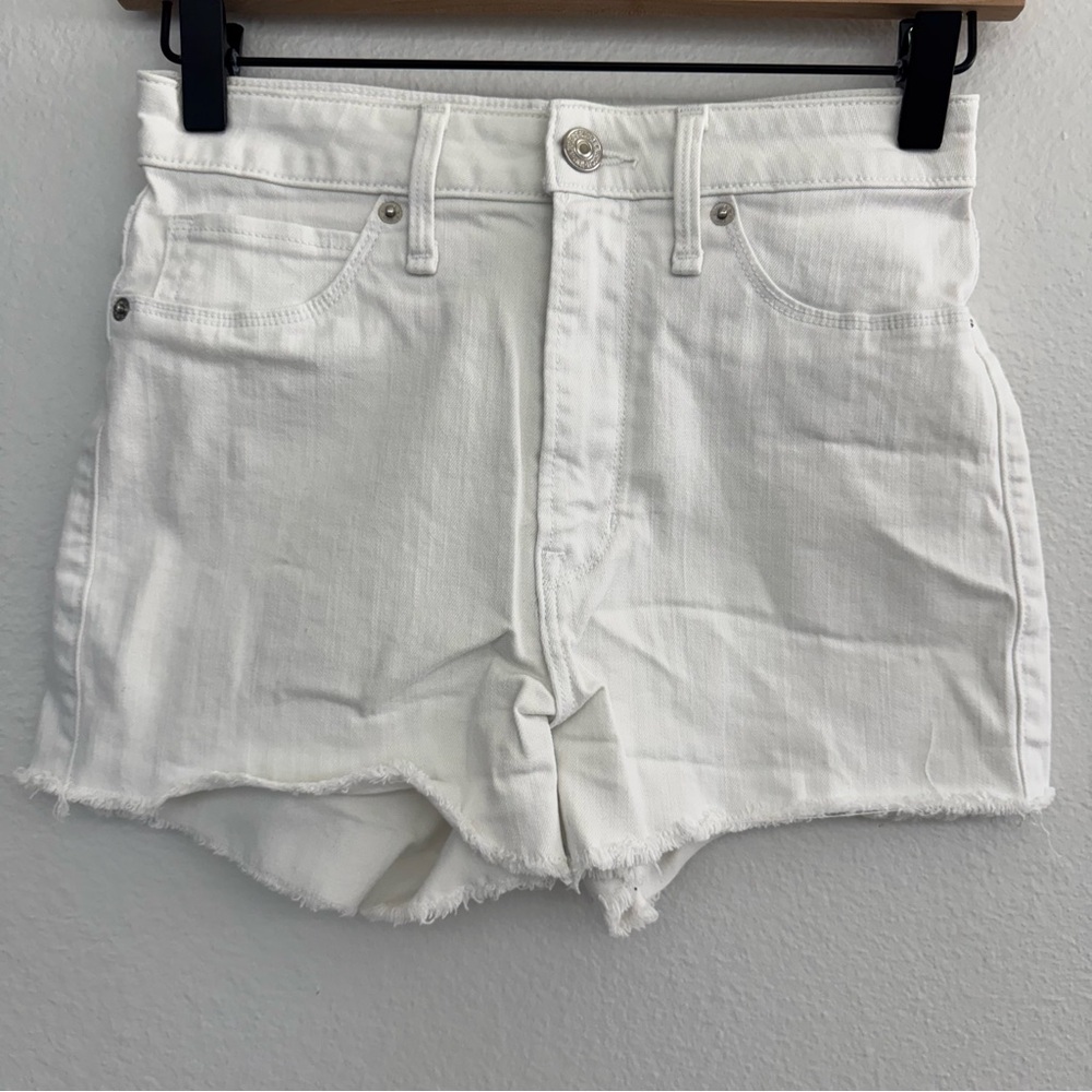Abercrombie & Fitch White Jean Shorts High-Waisted Frayed